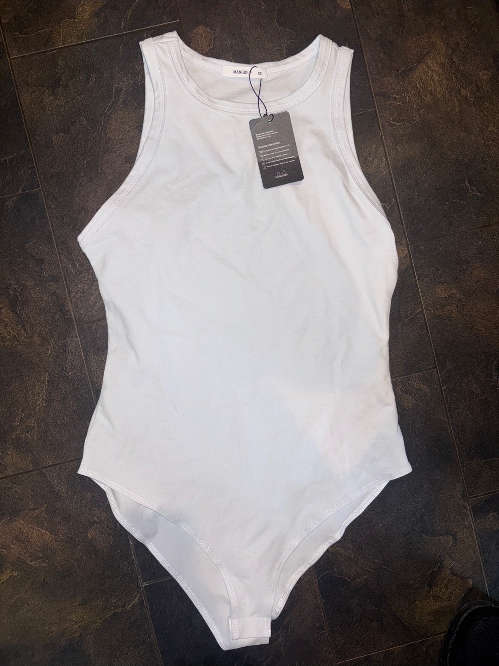 White Tank Bodysuit with High Neck